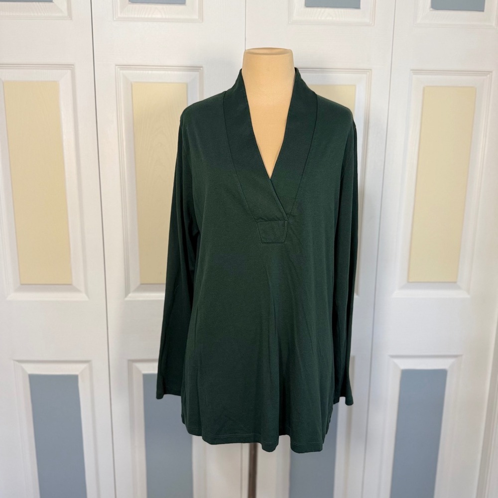 Cabi 3060 Women Forest Green Long Sleeve V-Neck Tunic Top Size Large
